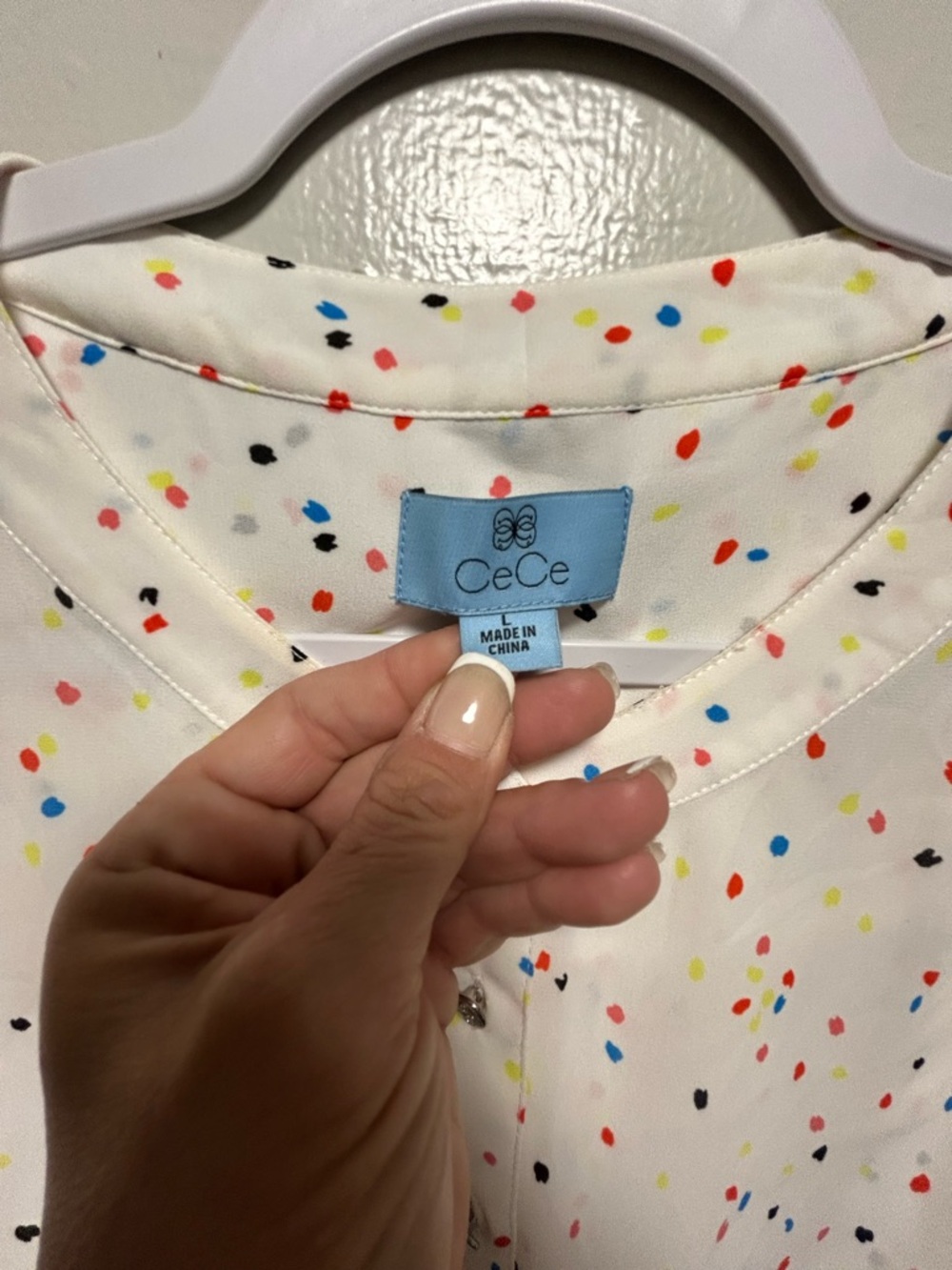 CeCe White Multicolor Confetti Dot Top